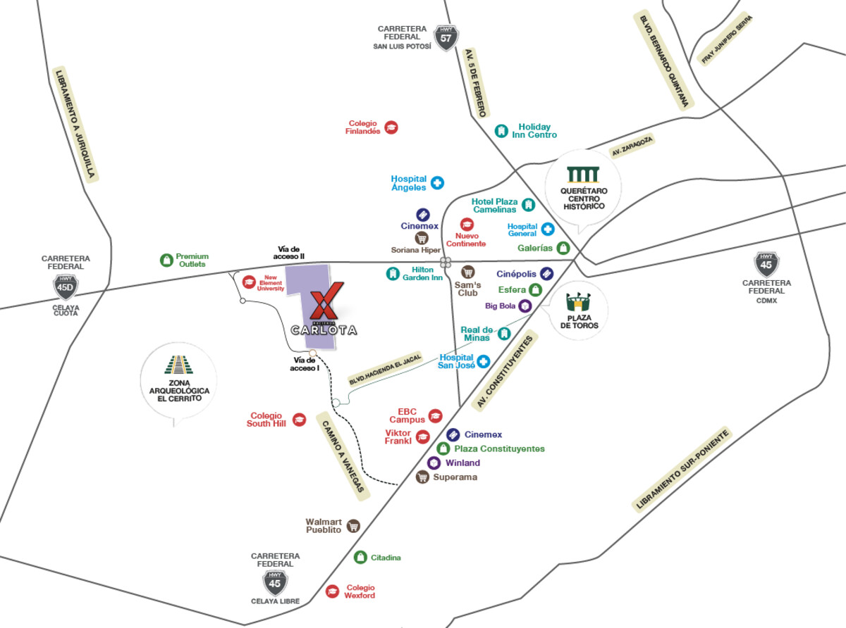 Mapa de servicios cercanos a Hacienda Carlota